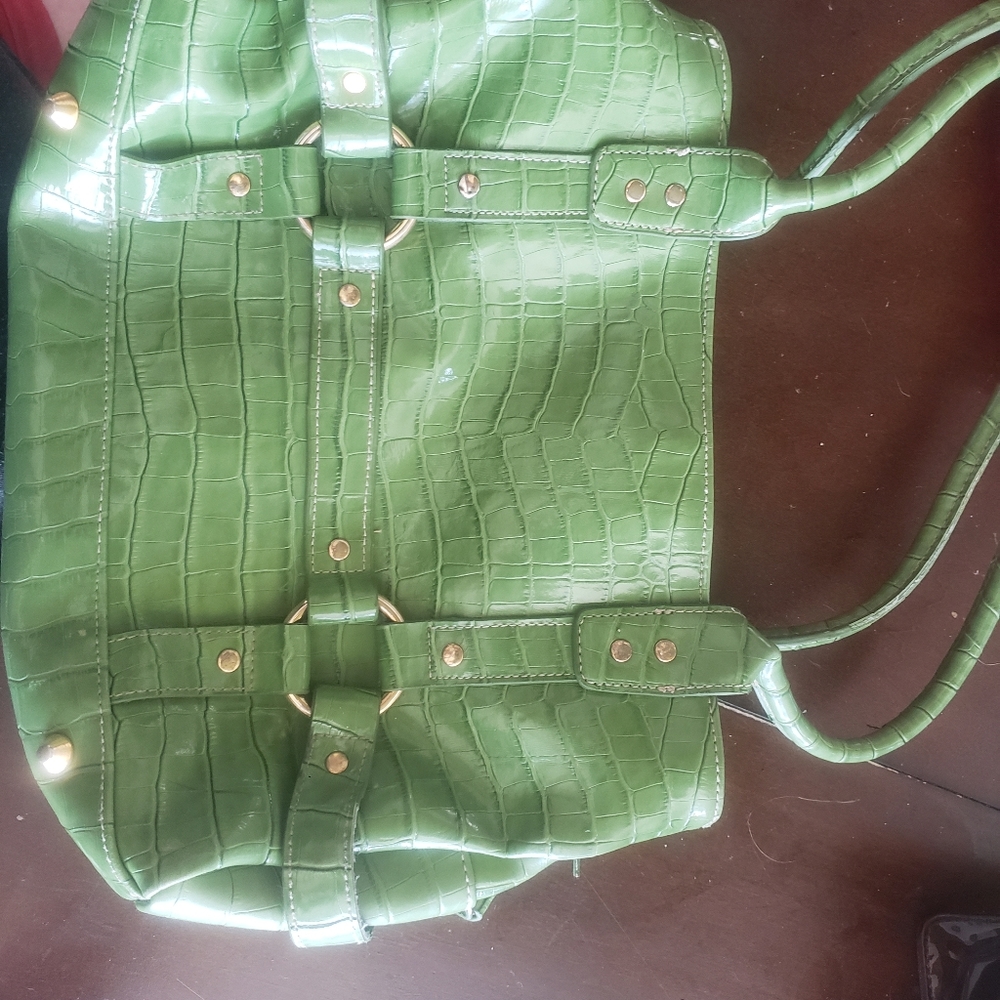 Green faux alligator purse